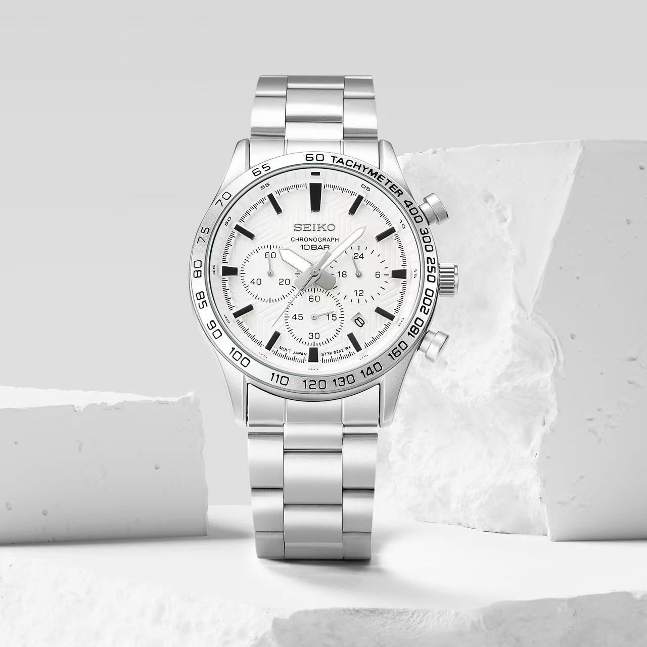 Casio Enticer analog men's watch with a silver stainless steel band and case