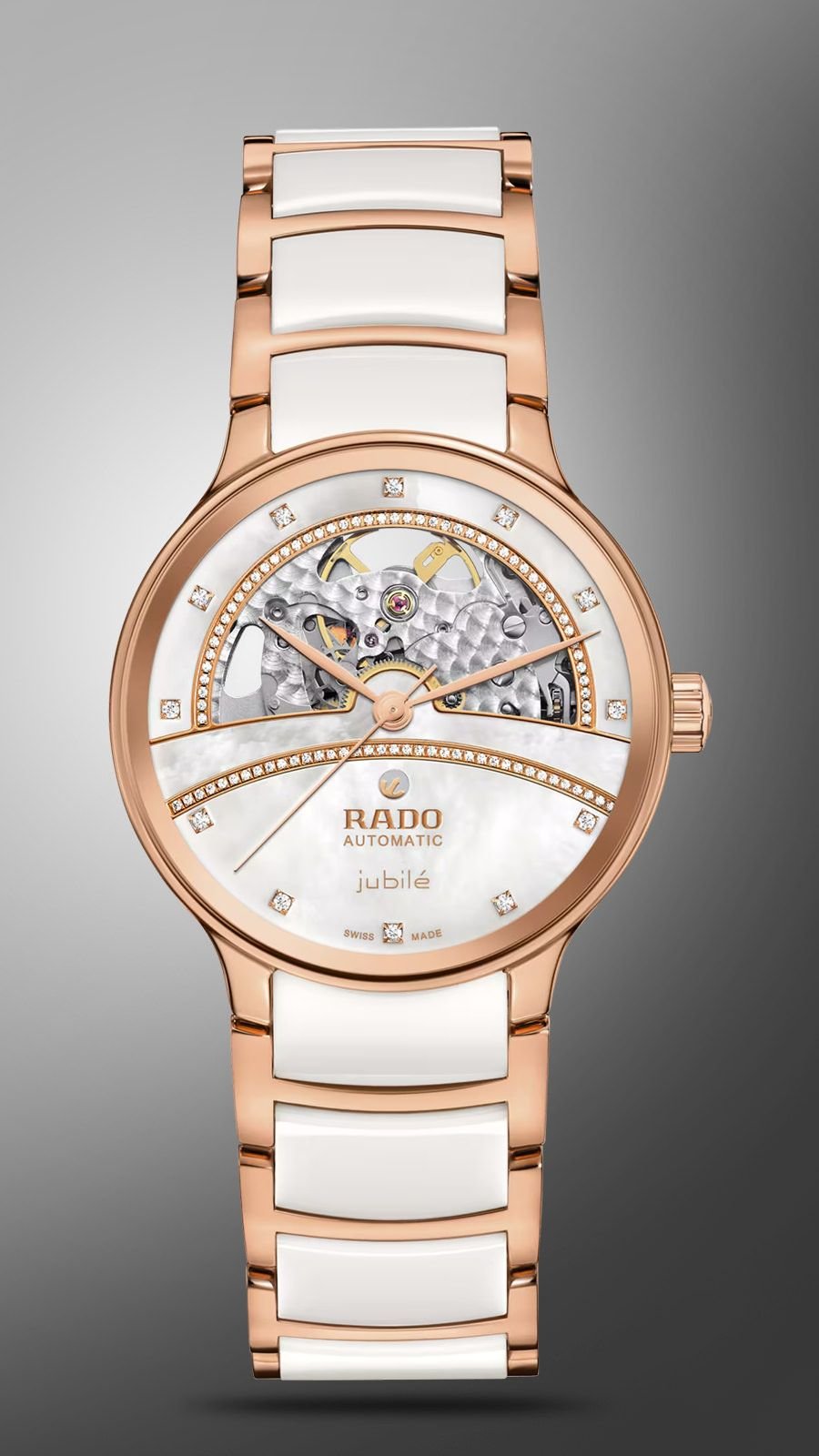 RADO CENTRIX AUTOMAATIC WATCH WITH WHITE CERAMIC AND ROSEGOLD COMBO - Image 2